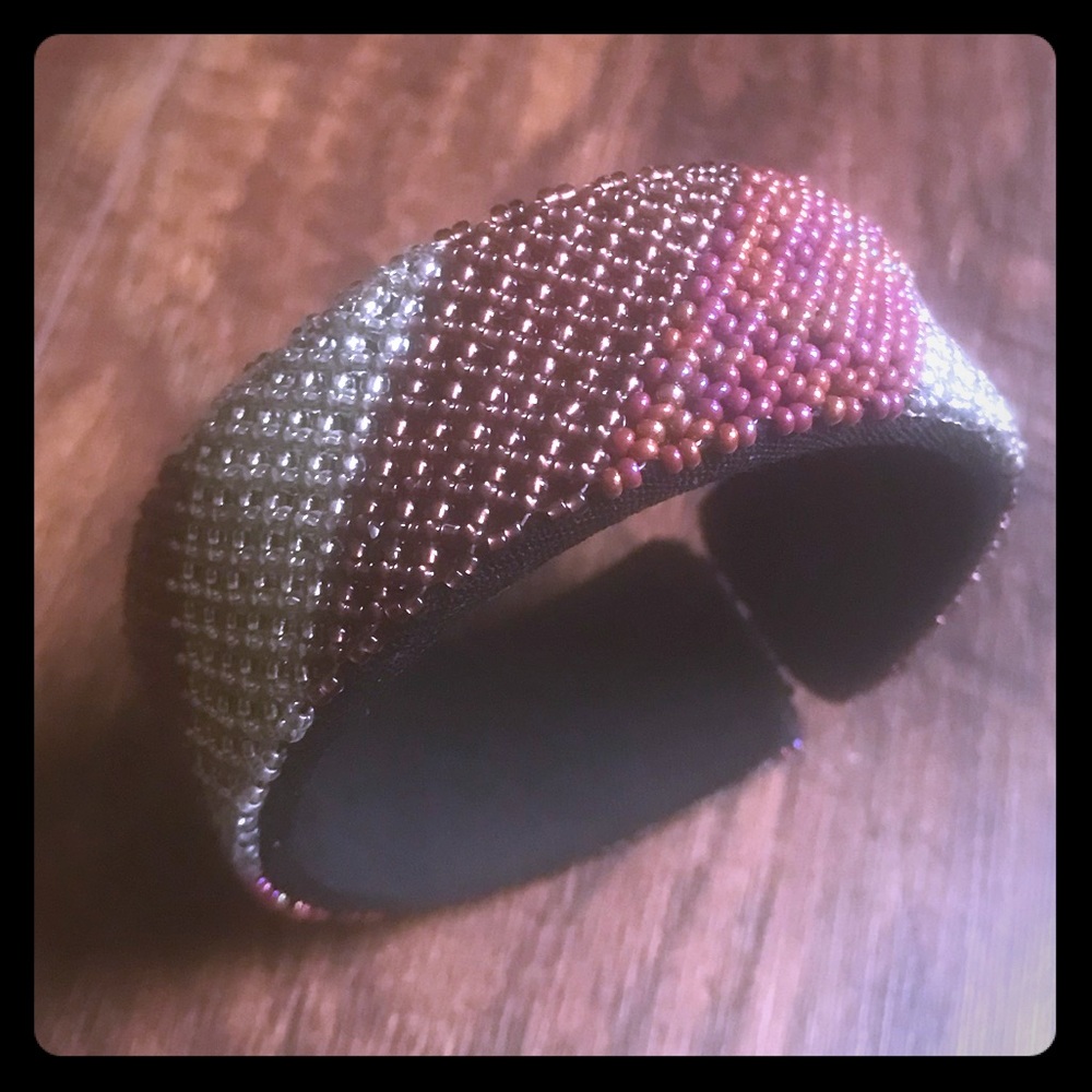Beaded seed bead open cuff weaved pattern bracelet